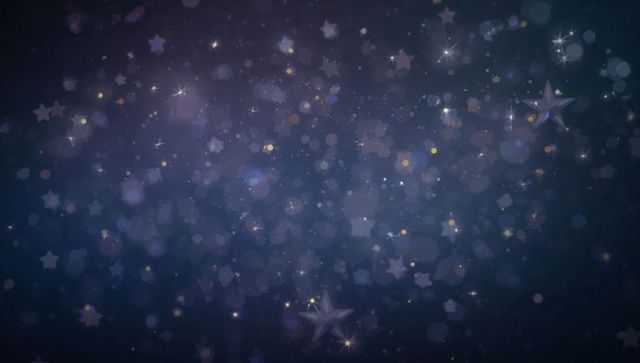 Glowing Star Bokeh on Deep Navy Background with Sparkling Light Flares and Hex Bokeh