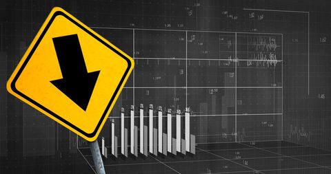 Financial Graph and Warning Sign on Black Digital Interface - Download Free Stock Images Pikwizard.com
