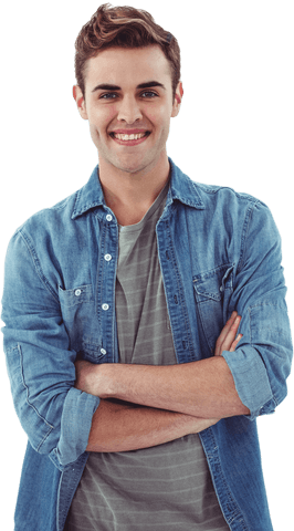 Smiling Young Man in Denim Shirt with Crossed Arms on Transparent Background - Download Free Stock Videos Pikwizard.com