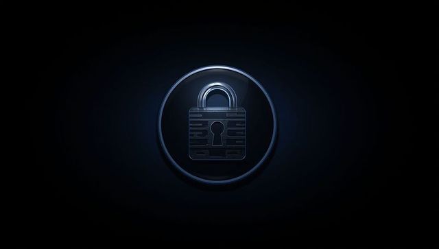Futuristic Metallic Padlock Icon with Glowing Rings for Digital Security