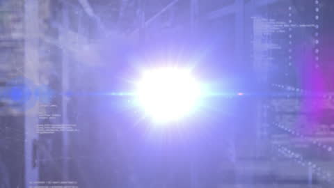 Stream of Data in High-Tech Server Room with Bright Light