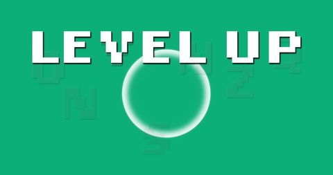 Level up achievement progress concept on green background