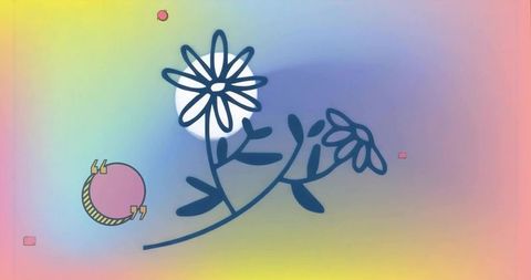 Abstract floral illustration on pastel gradient with geometric elements