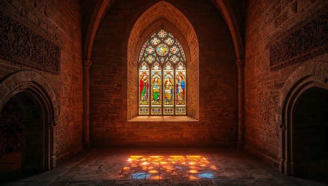 Radiant Stained Glass in Historic Gothic Chapel