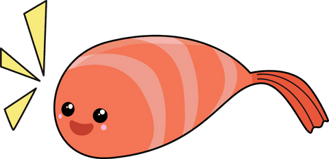 Smiling animated shrimp illustration with transparent background
