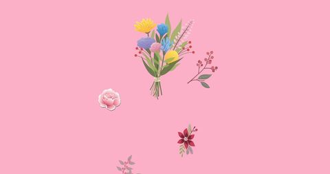 Colorful Wildflower Bouquet on Pink Background for Decoration