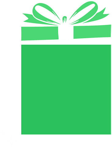 Transparent Gift Box Design with Green Bow and Sparkles