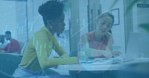 Diverse Business Co-Working with Digital Financial Overlay - Download Free Stock Images Pikwizard.com