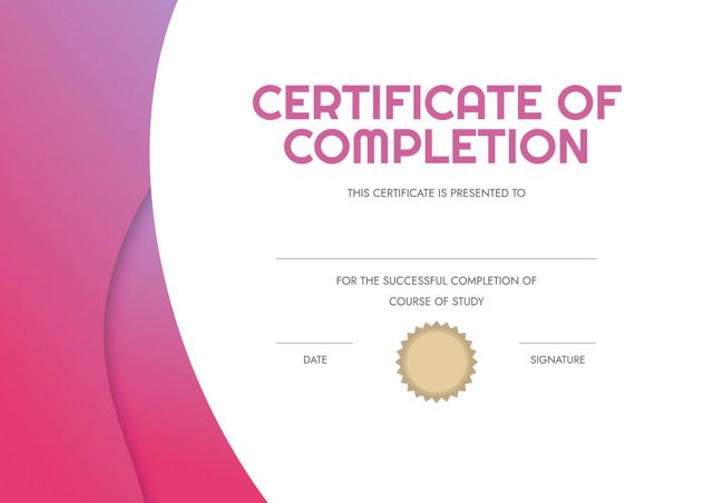 Abstract Certificate of Completion Template with Pink Accents - Download Free Stock Templates Pikwizard.com