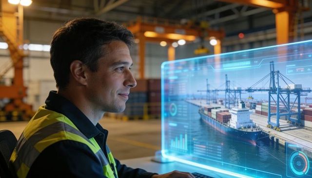 Monitoring port terminal using holographic smart port dashboard with ship and crane analytics