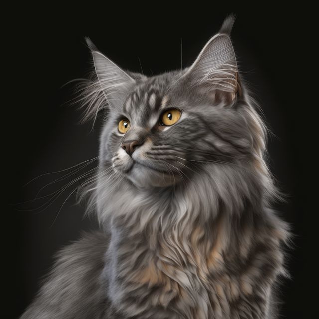 Close up of grey maine coon cat on black background created using generative ai technology - Download Free Stock Photos Pikwizard.com