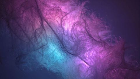 Ethereal Cyan Magenta Fiber Cloud with Wispy Strands and Soft Studio Glow