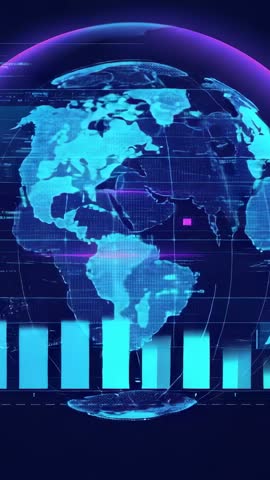 Rotating 3D Data Globe with Pulsing Bars and Magenta Accents Vertical Tech Visualization Video