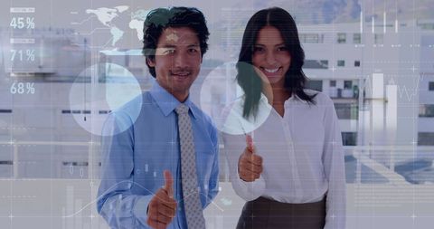 Business Professionals Thumbs Up with Financial Interface - Download Free Stock Images Pikwizard.com