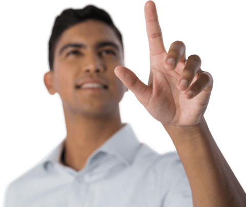 Transparent Interactive Gesture by Smiling Young Man - Download Free Stock Videos Pikwizard.com