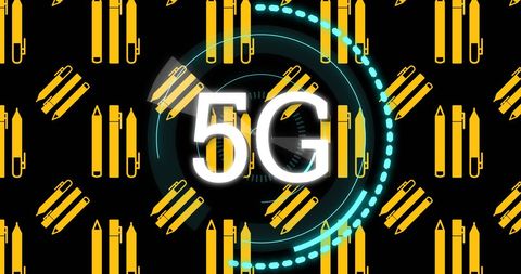 5G Technology Concept with Digital Overlay and Pen Icons - Download Free Stock Images Pikwizard.com