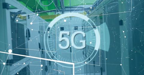 5G Technology Overlaid on Modern Server Room Environment - Download Free Stock Images Pikwizard.com