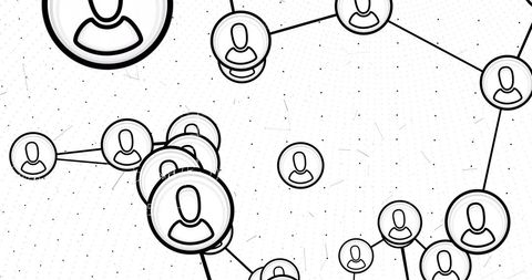 Abstract network with connected people icons on white background