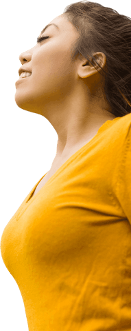 Serene asian woman in yellow top isolated on transparent background