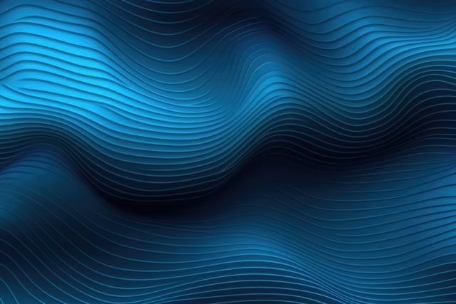 Close up of blue to black seamless wave pattern, created using generative ai technology. Pattern, waveflow and colour concept digitally generated image.