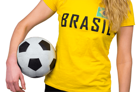 Transparent enthusiastic brazil fan with football celebrating sport passion