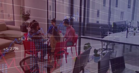 Business Team Analyzing Finance Amid Virtual Data Visualizations