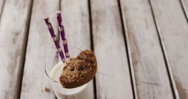 Milk with Cookie and Straws on Rustic Wooden Table - Download Free Stock Images Pikwizard.com