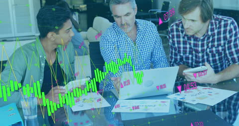 Collaborative Team Analyzing Financial Data Trends Using Technology