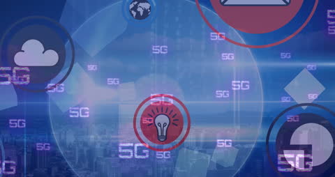 Digital Connectivity Social Media Icons on Urban Skyline Background