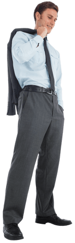 Transparent Businessman Holding Suit Jacket Over Shoulder Smiling