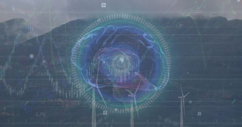 futuristic data processing over wind turbine concept - Download Free Stock Images Pikwizard.com