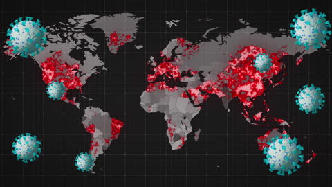 Global Pandemic Concept with Covid Virus and World Map Overlay
