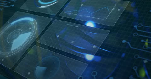 Futuristic Interface Display with Data Graphics and Charts