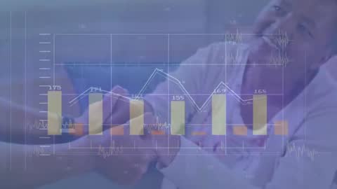 Daughter Connecting with Senior, Overlaid with Health Graph Data Visualization