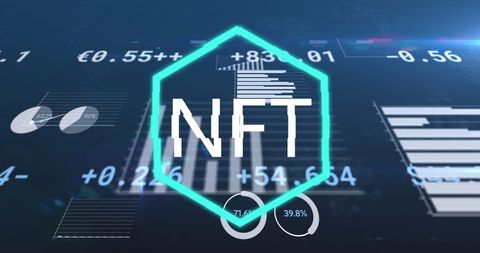 Nft and data analytics concept with blue digital interface