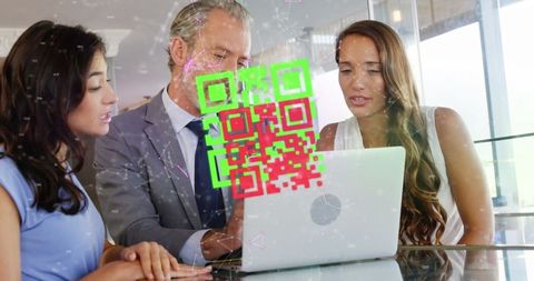 business colleagues discussing digital workflow with qr code overlay - Download Free Stock Images Pikwizard.com