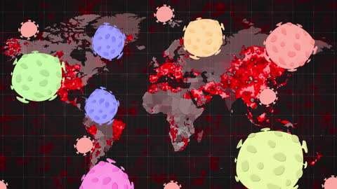 Animated Virus Cells Over World Map Highlight Pandemic Threat