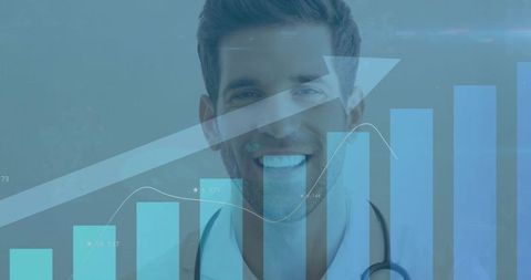 Smiling Doctor with Rising Chart and Stethoscope