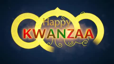 Animated Happy Kwanzaa Greeting with Three Gold Rings, Glitter, and Ornate Scrollwork