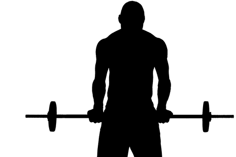 Silhouette of male athlete lifting transparent barbell during workout