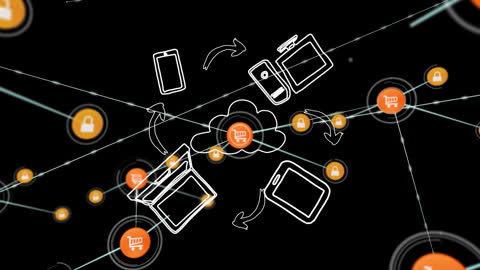 Digital Network of Connected Retail Icons with Cloud Technology