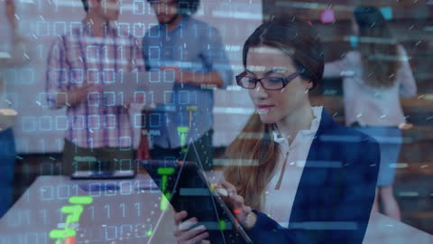 Businesswoman Analyzing Digital Data in Futuristic Office