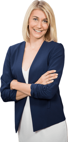 Transparent Confident Businesswoman with Blonde Hair Smiling