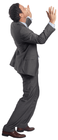 Transparent Businessman Posing with Arms Raised Standing Excitedly