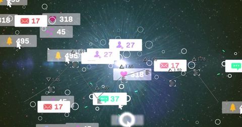 Futuristic social media notifications in digital space