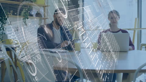 Business Professionals Collaborating with Data Analytics Infographic Overlay