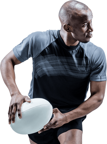 Transparent background athlete running with rugby ball