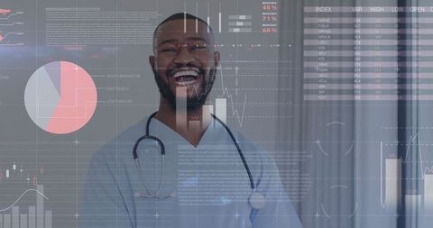 Smiling Doctor with Data Analytics Overlay in Clinical Environment
