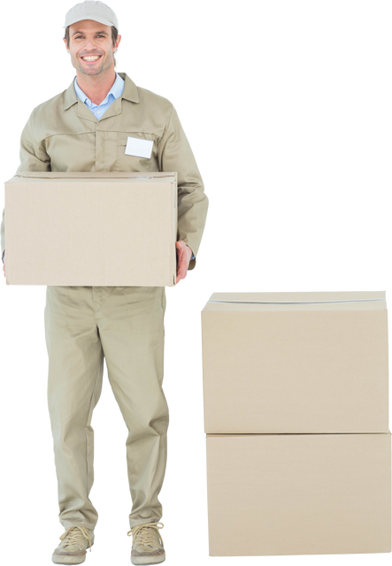 Transparent Delivery Worker Holding Cardboard Box Smiling - Download Free Stock Videos Pikwizard.com