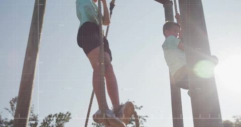 Youthful Adventure with Climbing Kids at Park Playground